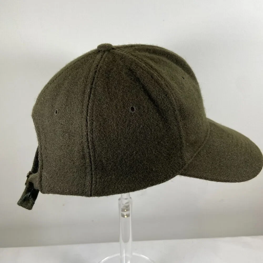 Vintage 80s J Crew Wool Hat Olive Green Ear Flaps USA Made ACTWU Union Cap OSFA